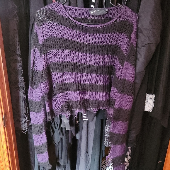 Killstar Sweaters - 🖤distressed purple and black striped sweater